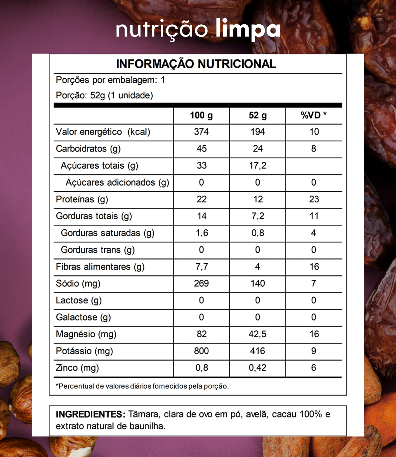 Barra de Proteína Natural – Avelã - 12 unidades